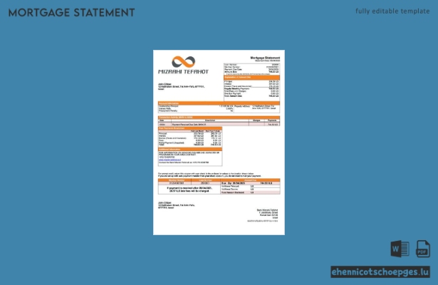 Beispiel-Word- und PDF-Beispiel für einen Hypothekenauszug der Israel Bank Mizrahi-Tefahot